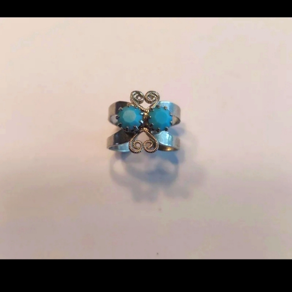 Y2k Elegant Silver and Blue Gemstone Retro Adjustable Ring LIKE NEW